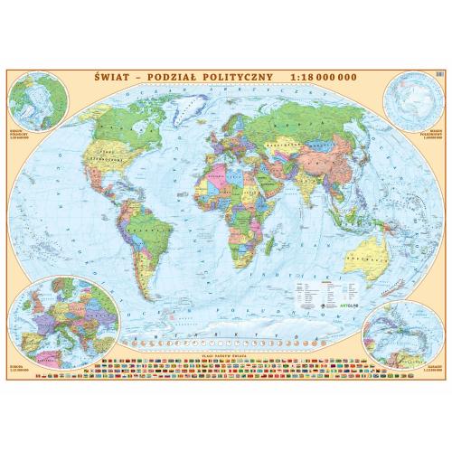 Świat mapa ścienna polityczna 1:18 000 000, 194x133 cm, ArtGlob